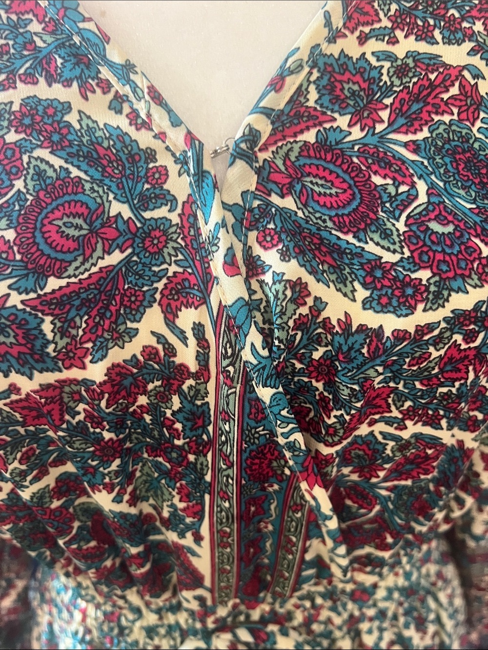 Anthropologie boemo Boho Tie-Front Maxi Dress in Teal Burgundy Floral - Picture 5 of 7